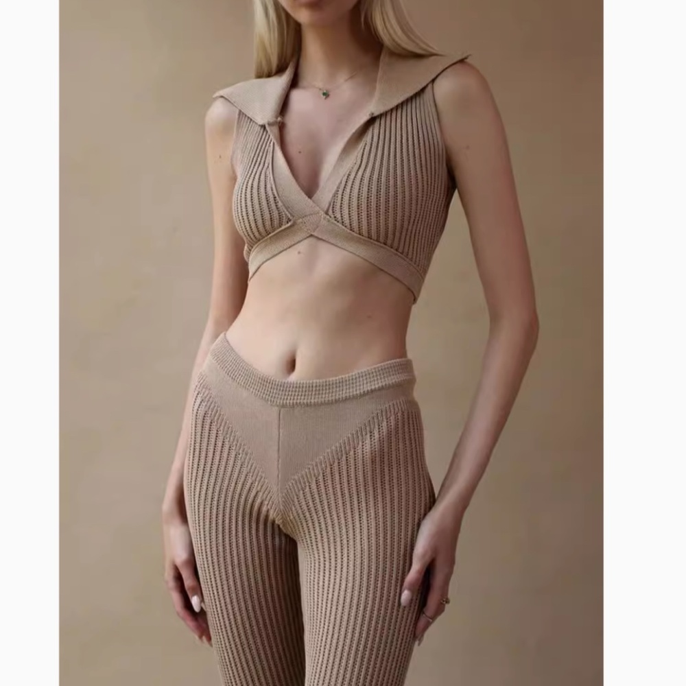 NWT RUVE VAO Knit Cropped Tank Top - Tan/Beige